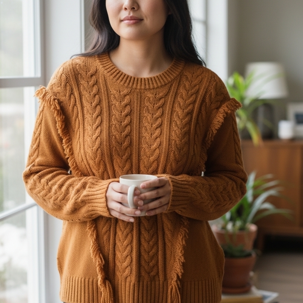 Lane Bryant Cable Knit Sweater in Rich Tan